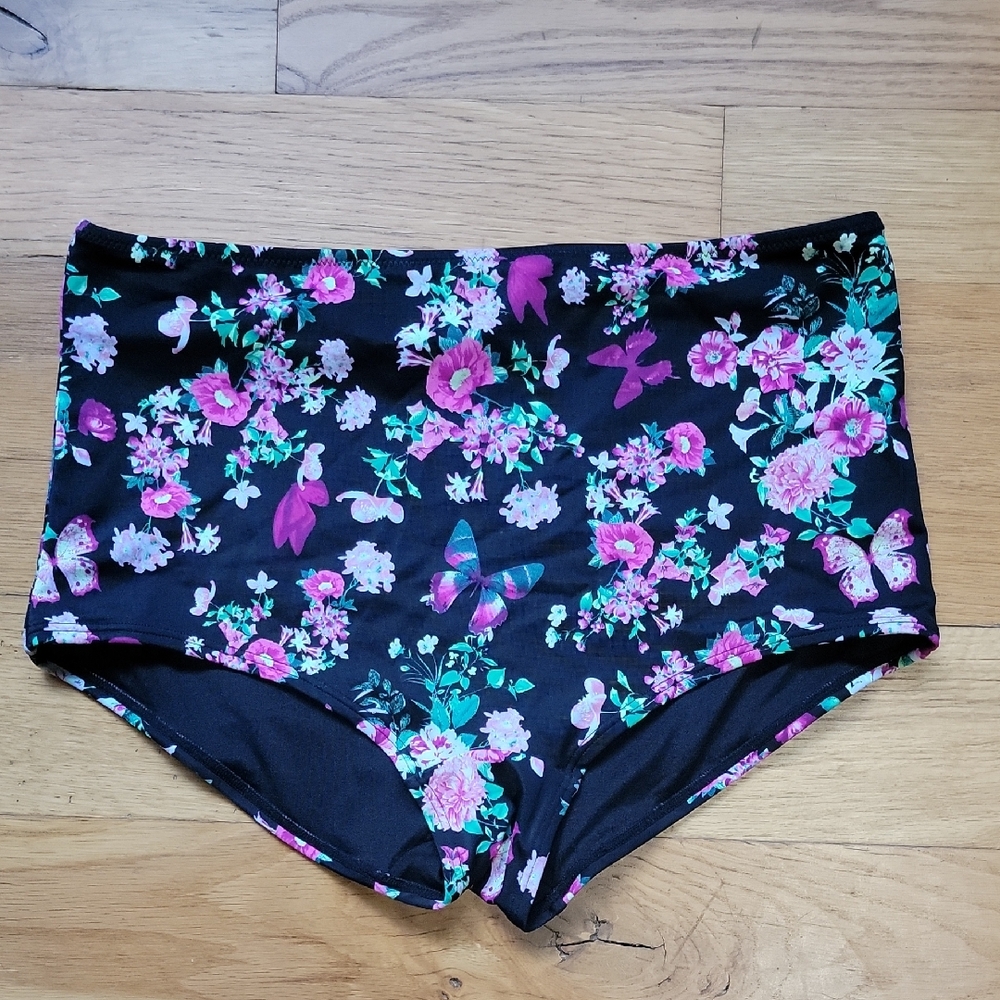 Victoria's Secret Black Floral High Waist Swim Shorts Size Medium